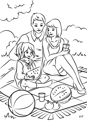 Family Picnic Coloring Page